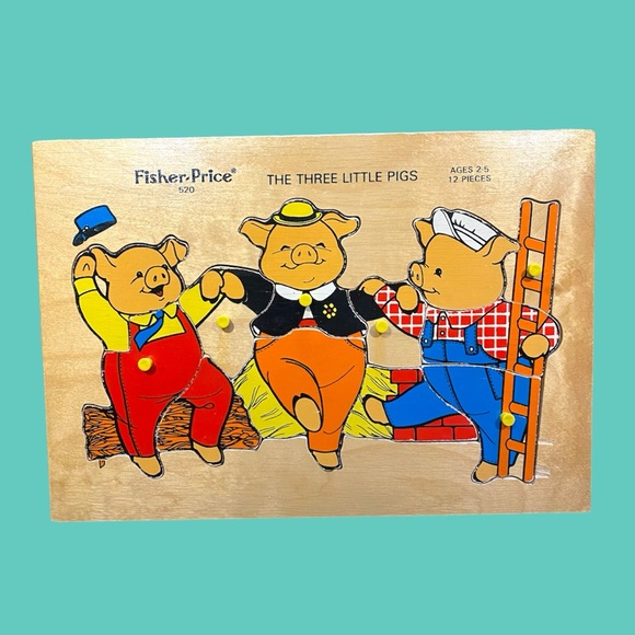 Fisher-Price Other - Vintage Fisher-Price Three Little Pigs   Wooden Puzzle (520)